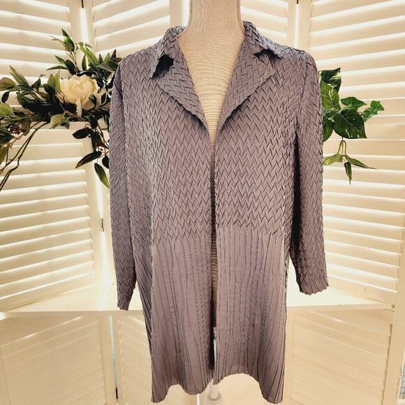 CHICOS GRAY MULTI RIPPLE POLYESTER JACKET SIZE 2(L) - Picture 1 of 8